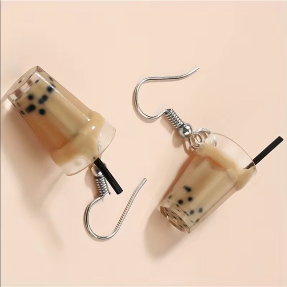 Boba Milk Tea Coffee Earrings Costume NWT - Picture 4 of 8